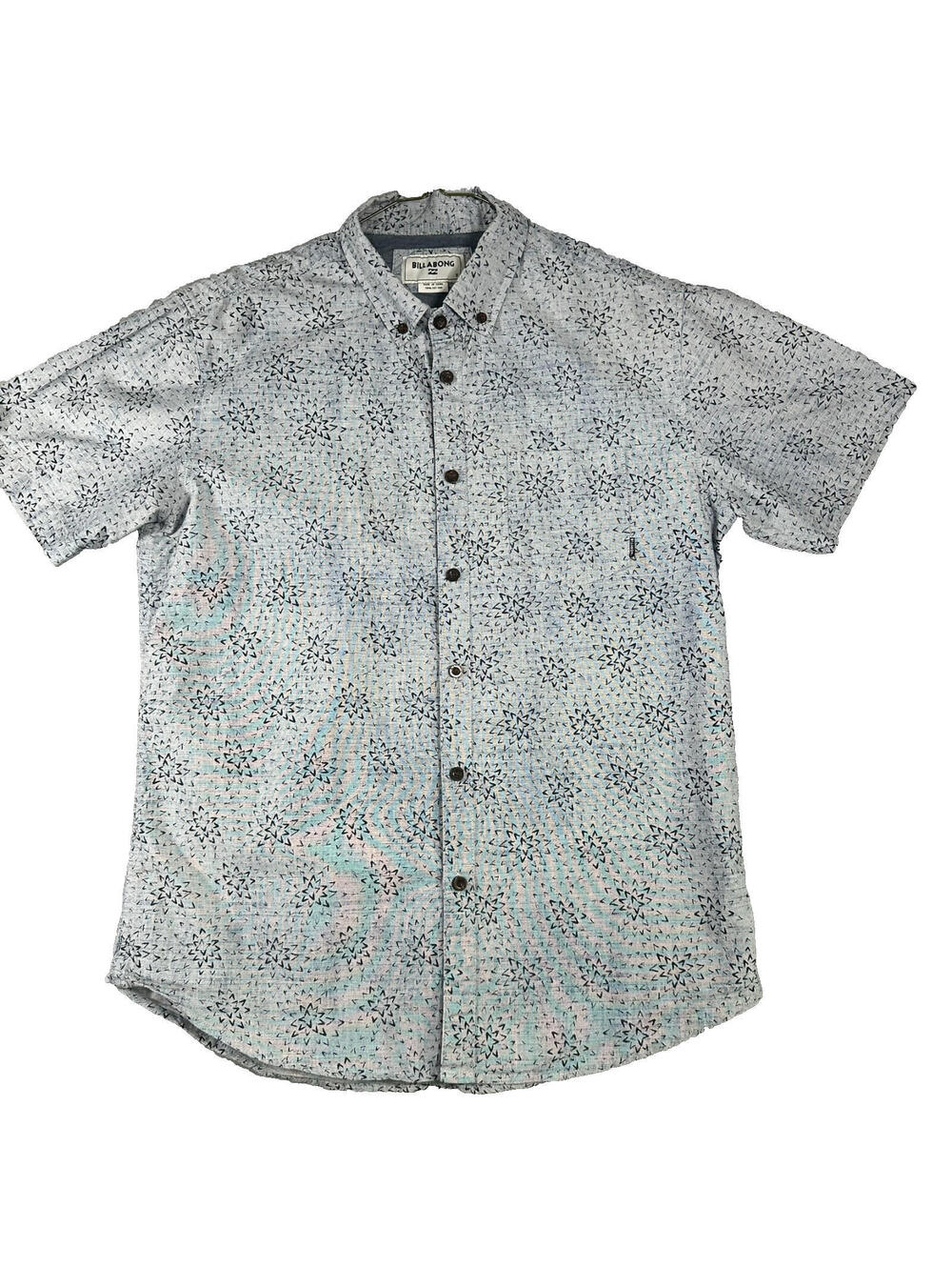Billabong Men’s Button Up Shirt Short Sleeve Geometric Print Gray Size Small
